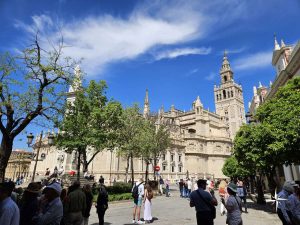 Catedral de Sevilla y Giralda desde el Patio de Banderas.